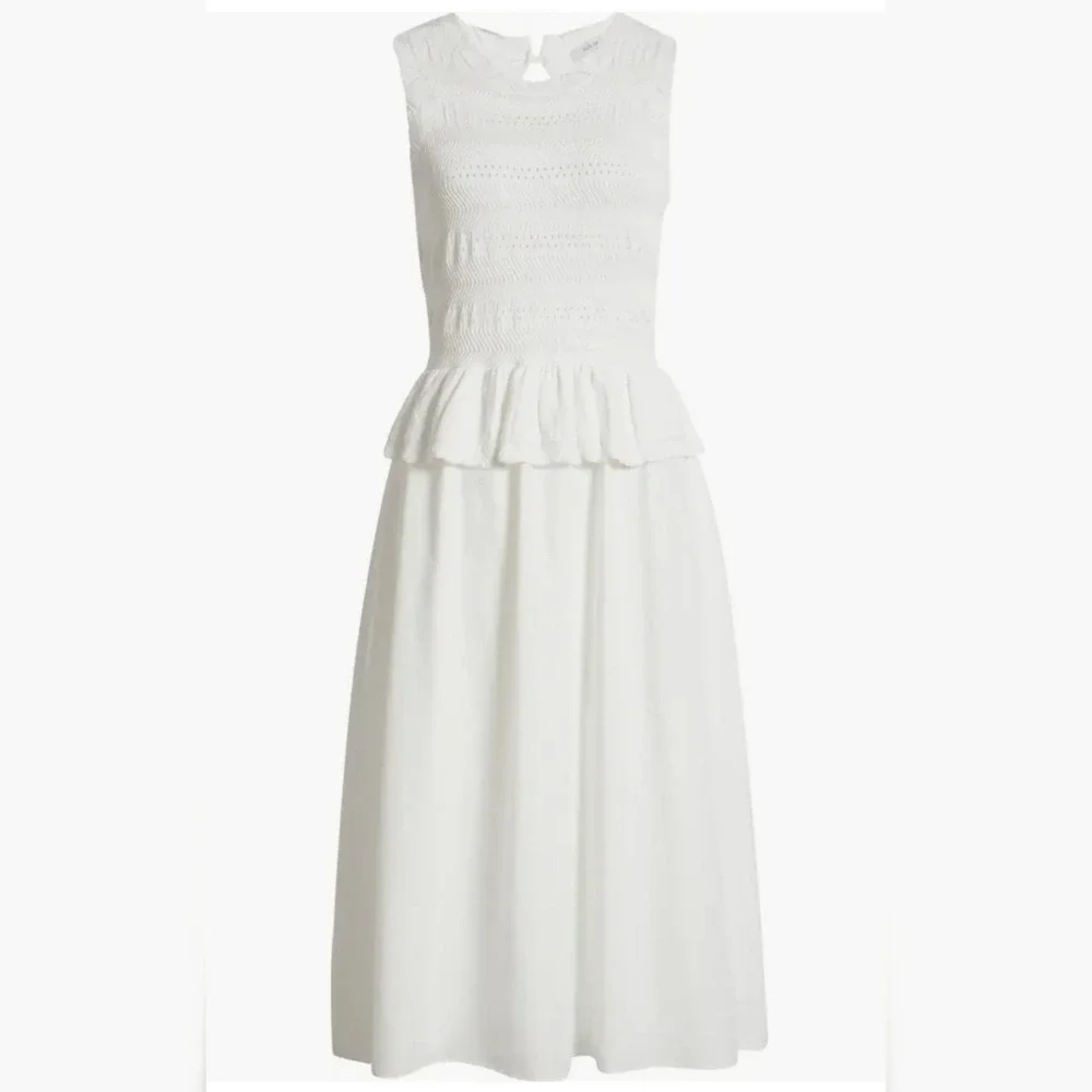 Julia Jordan‎ Mixed Media Stretch Cotton Midi Dress Size Small Color Ivory NWT